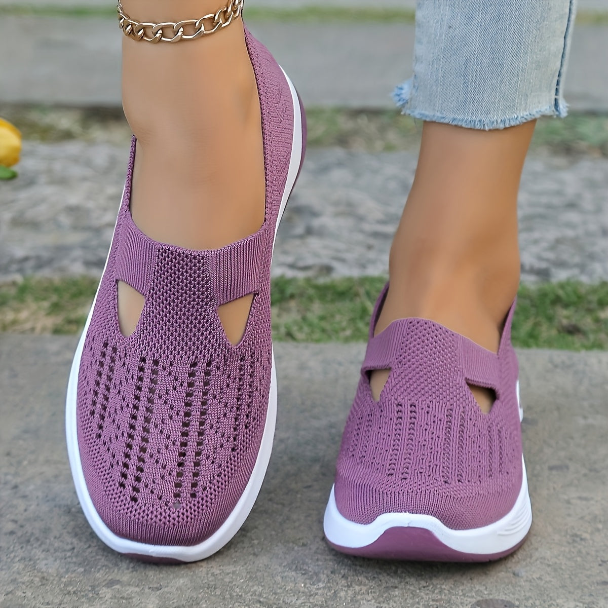 Zapatillas slip-on transpirables de malla para mujer con suela de PVC y plantilla de tela