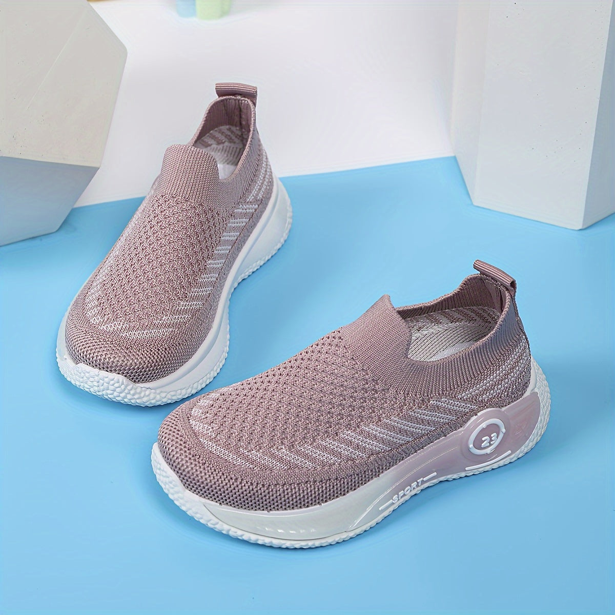 Kids' Slip-On Sneakers Boys Girls Breathable Knit Geometric Hollow Casual Athletic Shoes