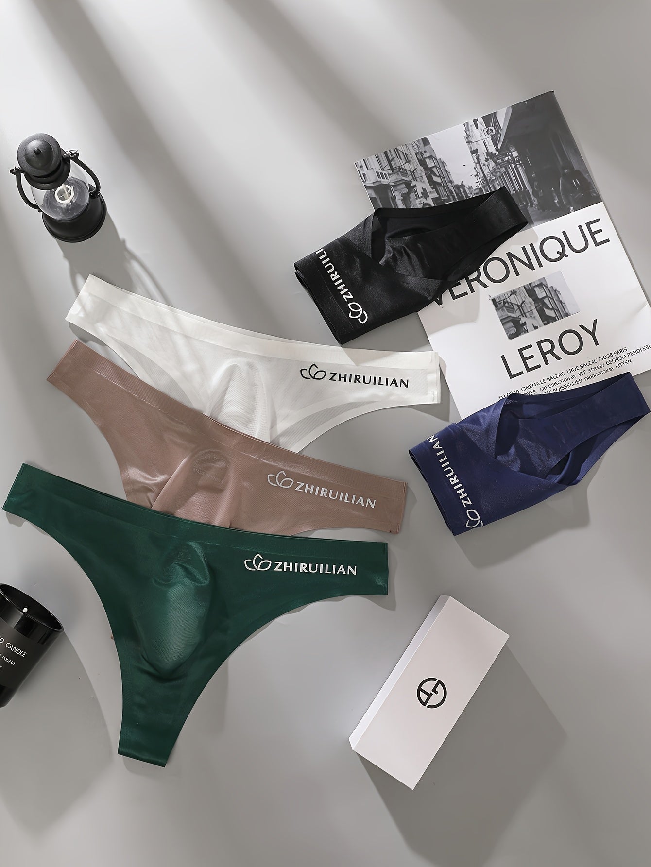 Men's 5-Pack Breathable Nylon Spandex Thong Underwear Medium Stretch Alphabet Pattern