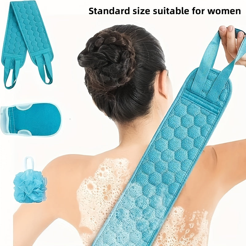 3-Piece Teal Exfoliating Bath Set for Women Loofah Bath Glove Back Scrubber Towel
