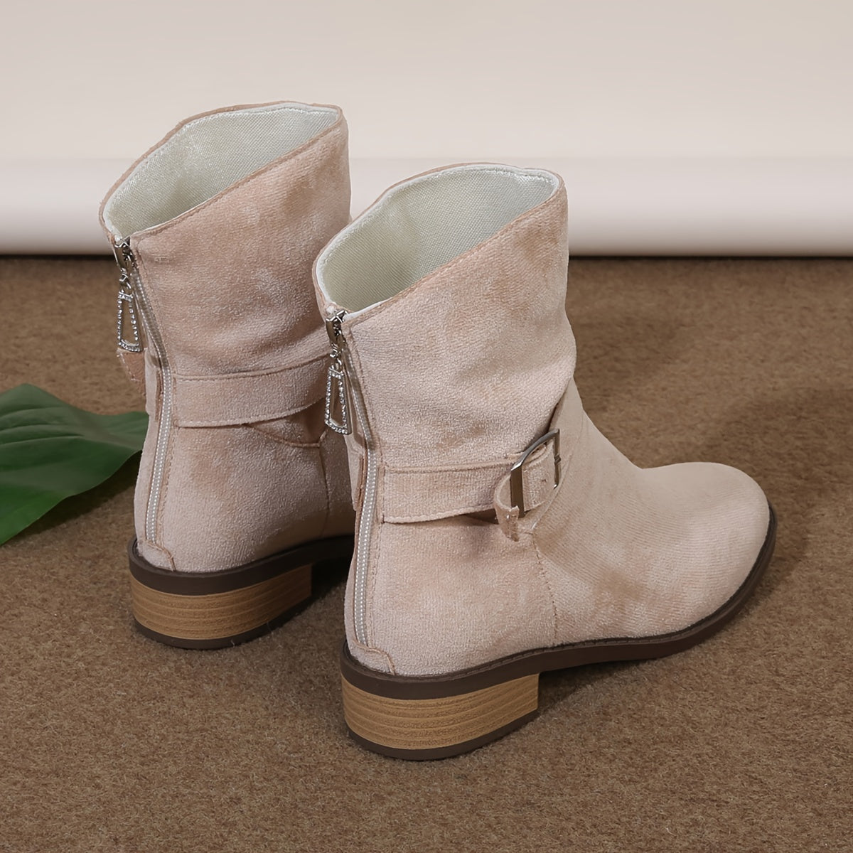 Women's Fleece-Lined Mid-Calf Boots Chunky Heel Side Zipper Casual