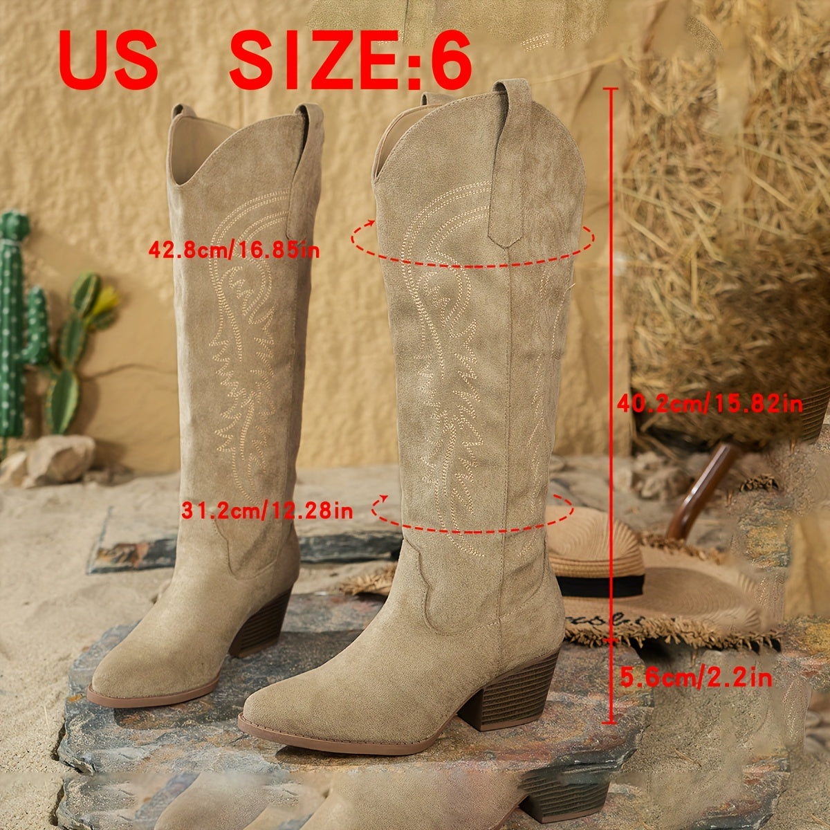 Women's Embroidered Western Knee High Boots Fabric Upper All-Season