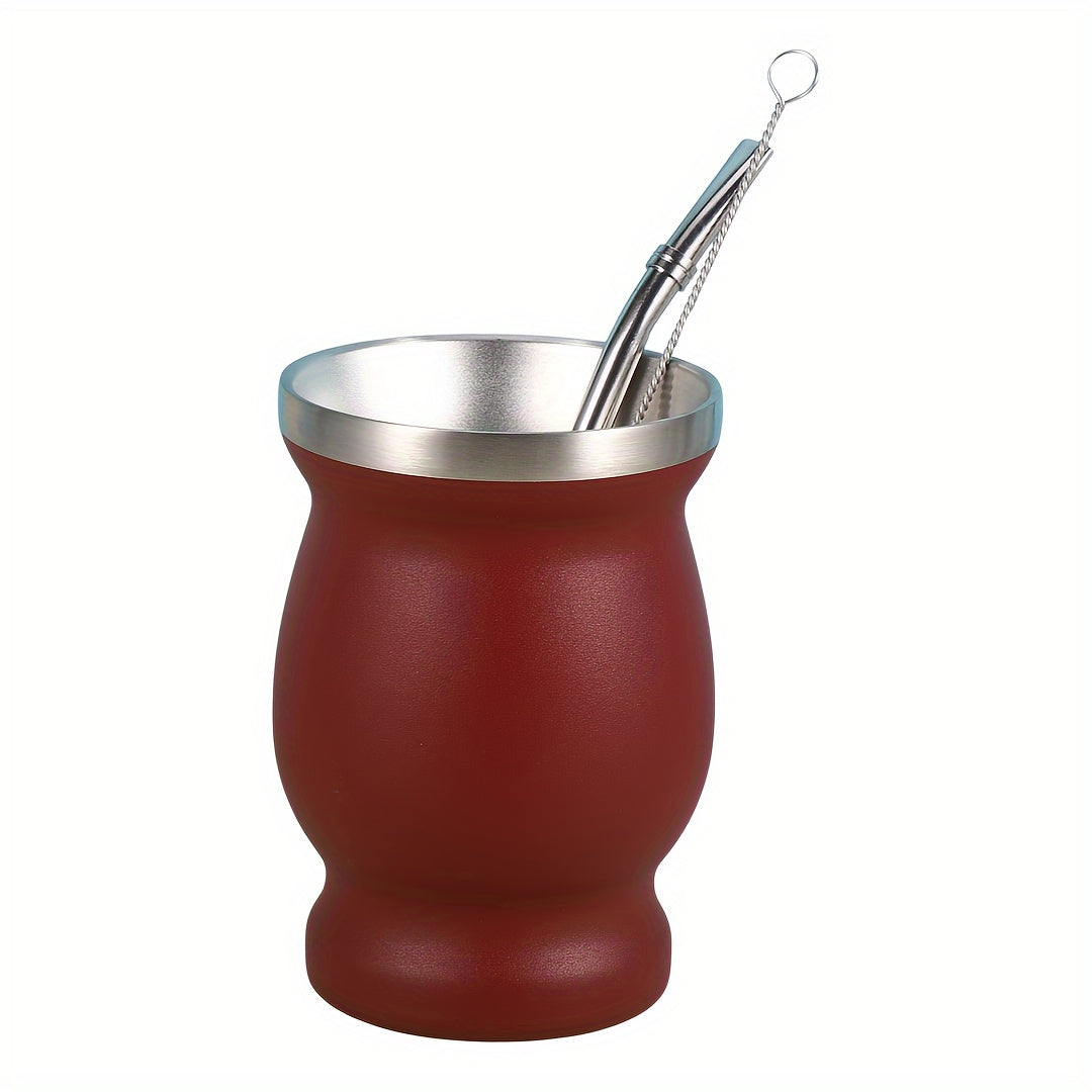 8oz Stainless Steel Yerba Mate Cup Set with Wooden Handle Double Walled Insulation