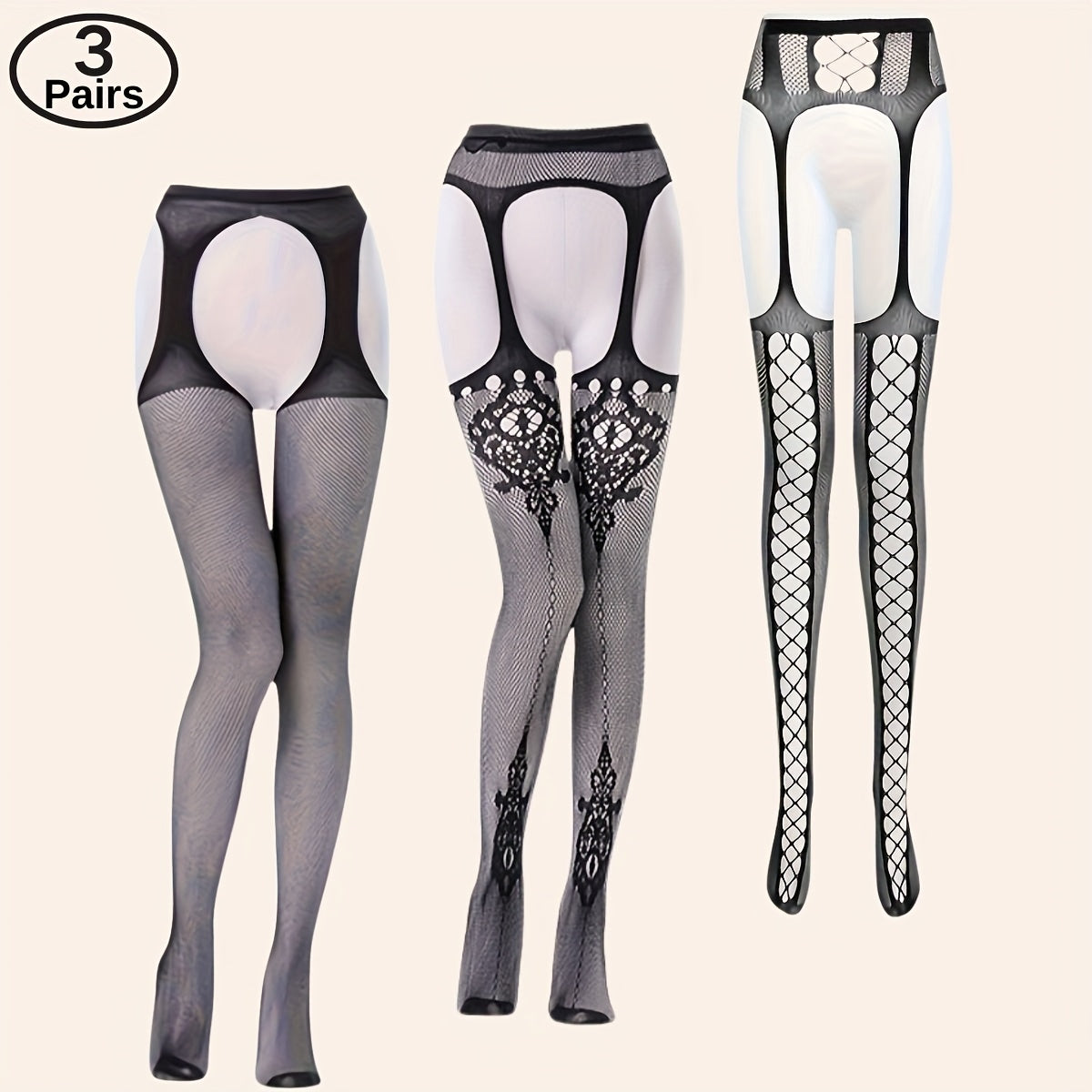 Women Fishnet Stockings Garter Belt Set Plus Size Exotic Roleplay