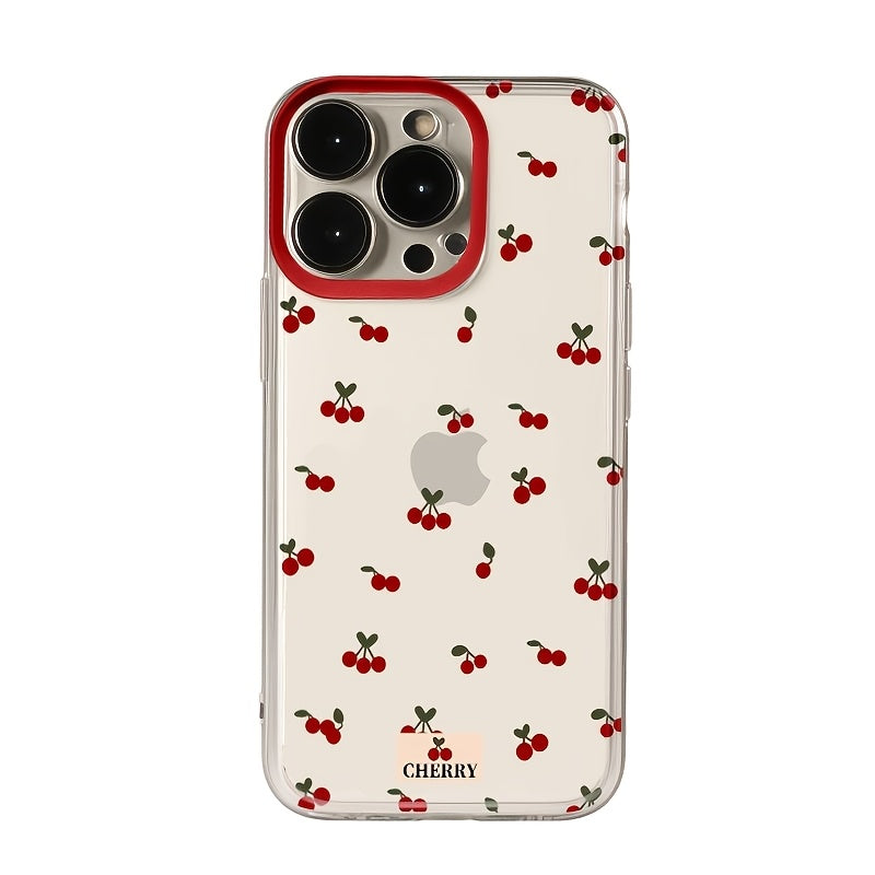 Funda de TPU con diseño floral de cereza para iPhone con protección anticaídas
