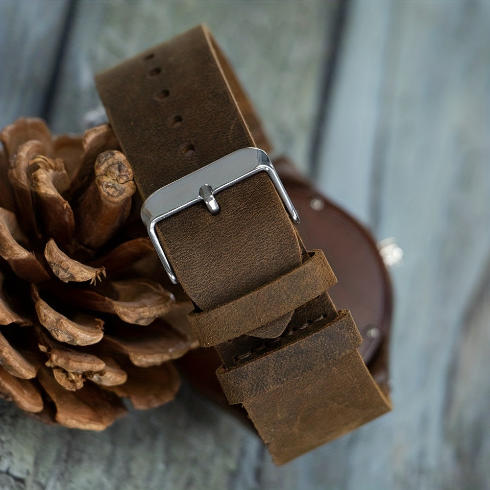 Men's Natural Walnut Wood Wrist Watch with Leather Band Gift Idea