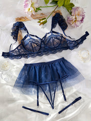 Conjunto de lencería de encaje para mujer con sujetador y braga en negro