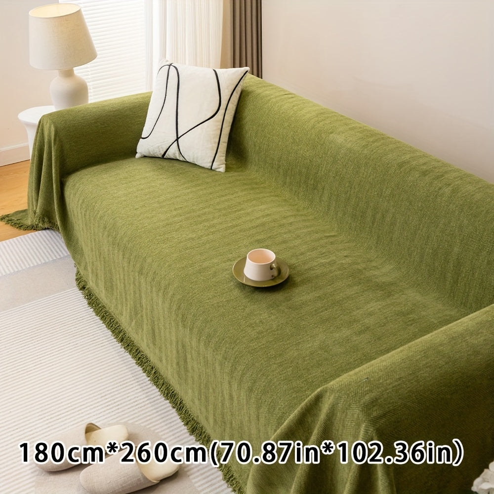 Chenille Sofa Cover with Herringbone Pattern Pet-Friendly Anti-Slip Dustproof Machine Washable Fits Armchair to 4-Seater Living Room