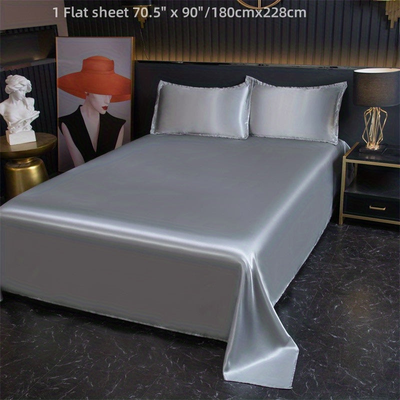 Silky Satin Bed Sheet Flat Sheet for Bedroom Guest Room Home Decor 1 Piece