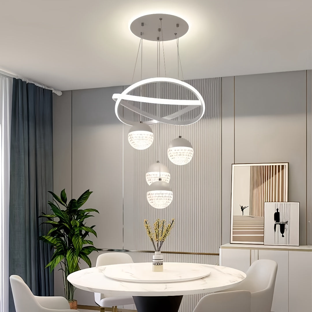 Modern LED Ceiling Light with 4 Acrylic Ball Pendants Dimmable Easy Install