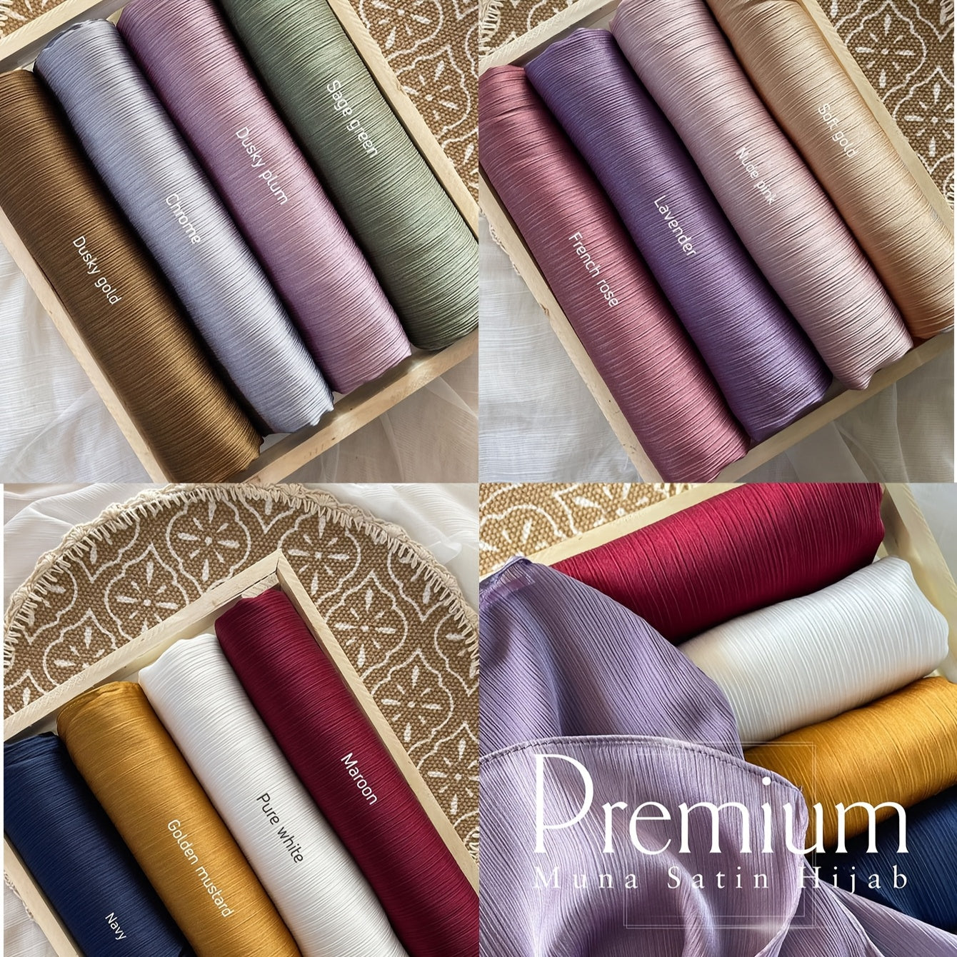 4-Pack Solid Color Satin Hijab Scarves for Women Polyester Casual Weekend Wear