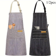 Black And White Striped Adjustable Chef Apron With Pocket For Men Women Kitchen