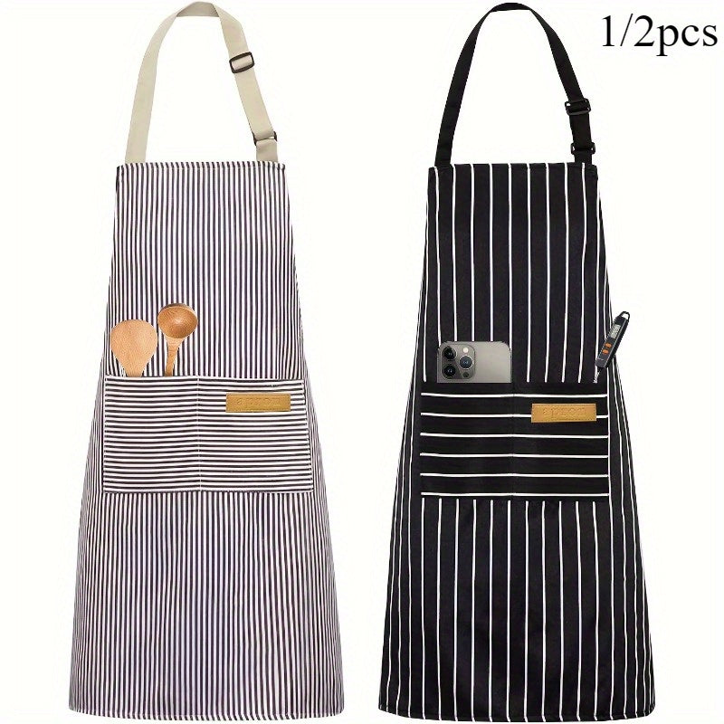Black And White Striped Adjustable Chef Apron With Pocket For Men Women Kitchen