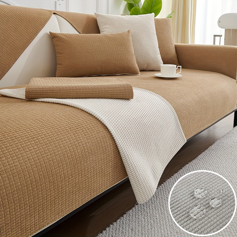 Water-Resistant Velvet Sofa Cover for 1-4 Seat L-Shaped Sofas Pet-Friendly Non-Slip Machine Washable Gray Textured Fabric