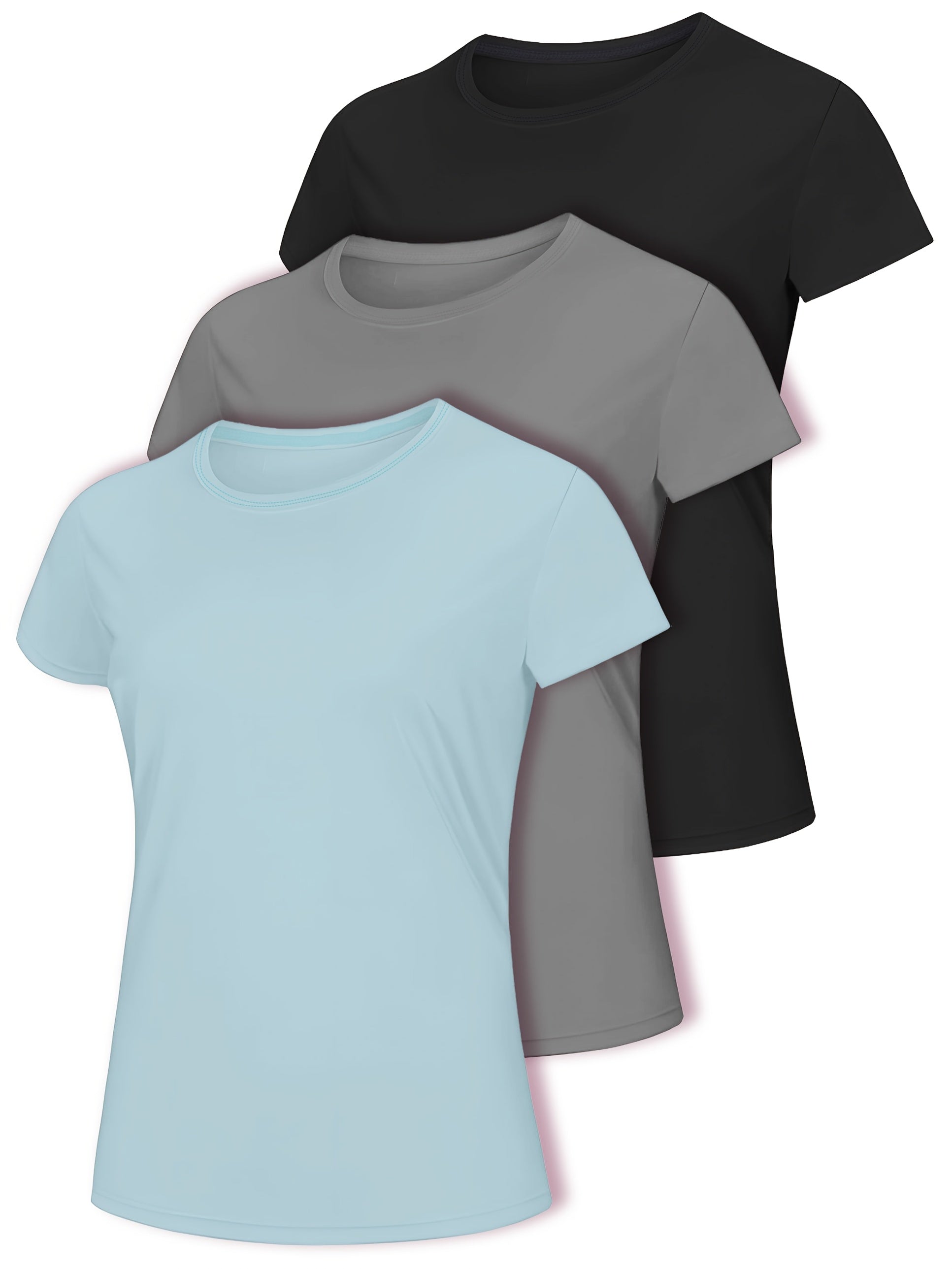 Women's Plus Size T-Shirts 3-Pack Black Gray Light Blue Casual Yoga Activewear