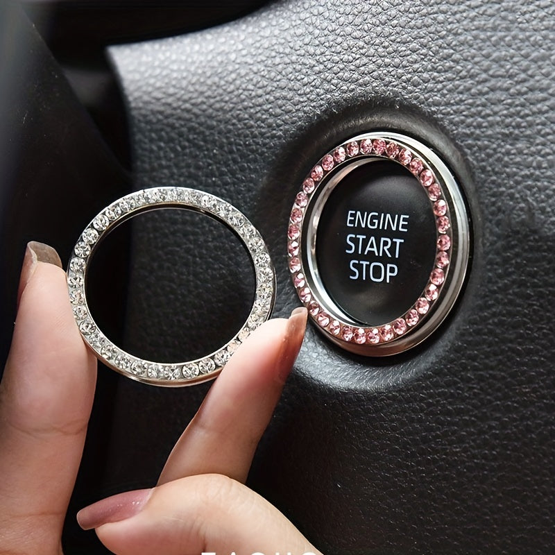 Car Decor Blue Artificial Diamond Rhinestone Switch Button Ring