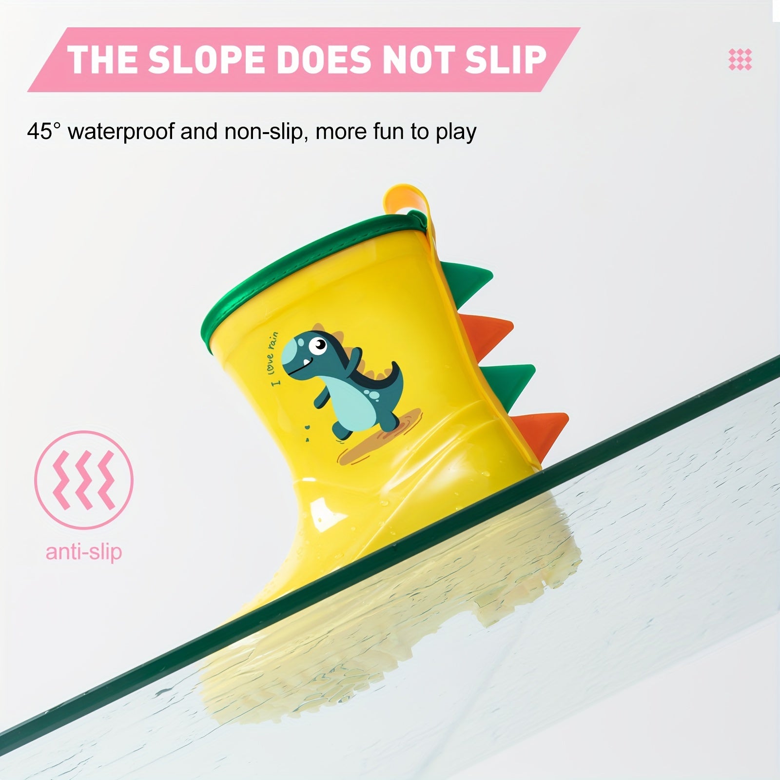 Kids' Dinosaur Rain Boots Waterproof Non-Slip Short Boots for Ages 2-8