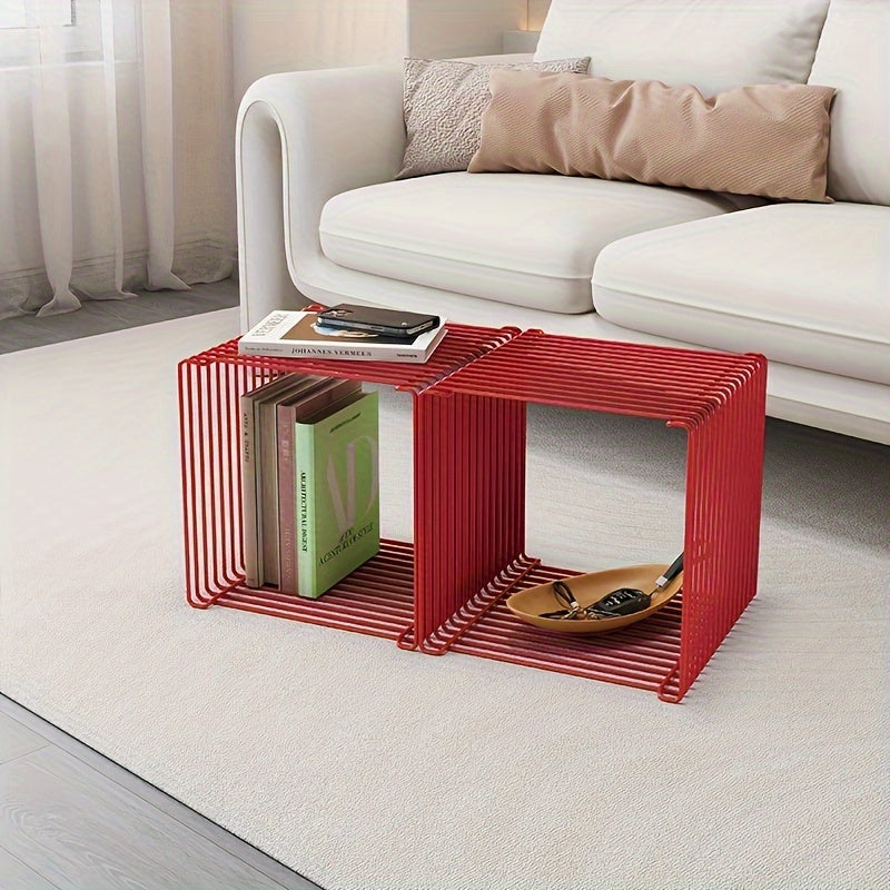 Geometric Stainless Steel Side Table with Storage Shelf for Living Room