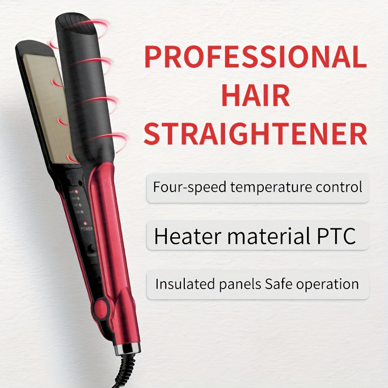 Professional Hair Straightener and Curler with 4-Speed Temperature Control Ceramic Flat Iron Auto Shut-Off Red Black