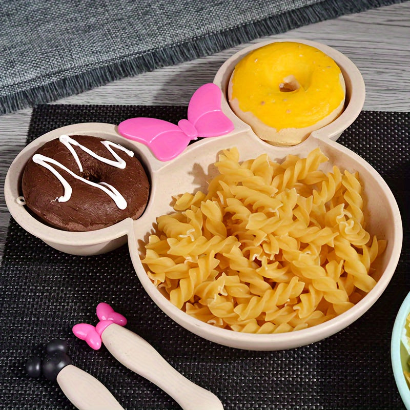Kids' Cartoon Shaped Training Bowl Set with Divided Snack Plate and Cutlery