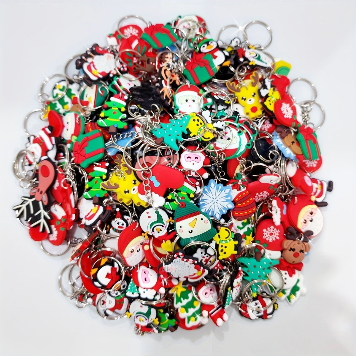 Set of 30 Cartoon Christmas Keychains PVC Material Assorted Styles for Party Favors and Gifts