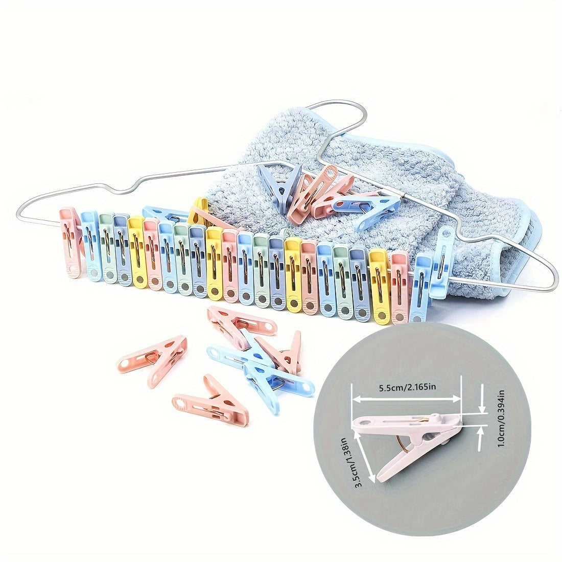 50 штук пластиковых прищепок разных цветов с противоскользящим захватом, предназначенных для использования с полотенцами, пакетами для закусок, солнцезащитным кремом и многим другим. Отлично подходит для стирки и организации.
