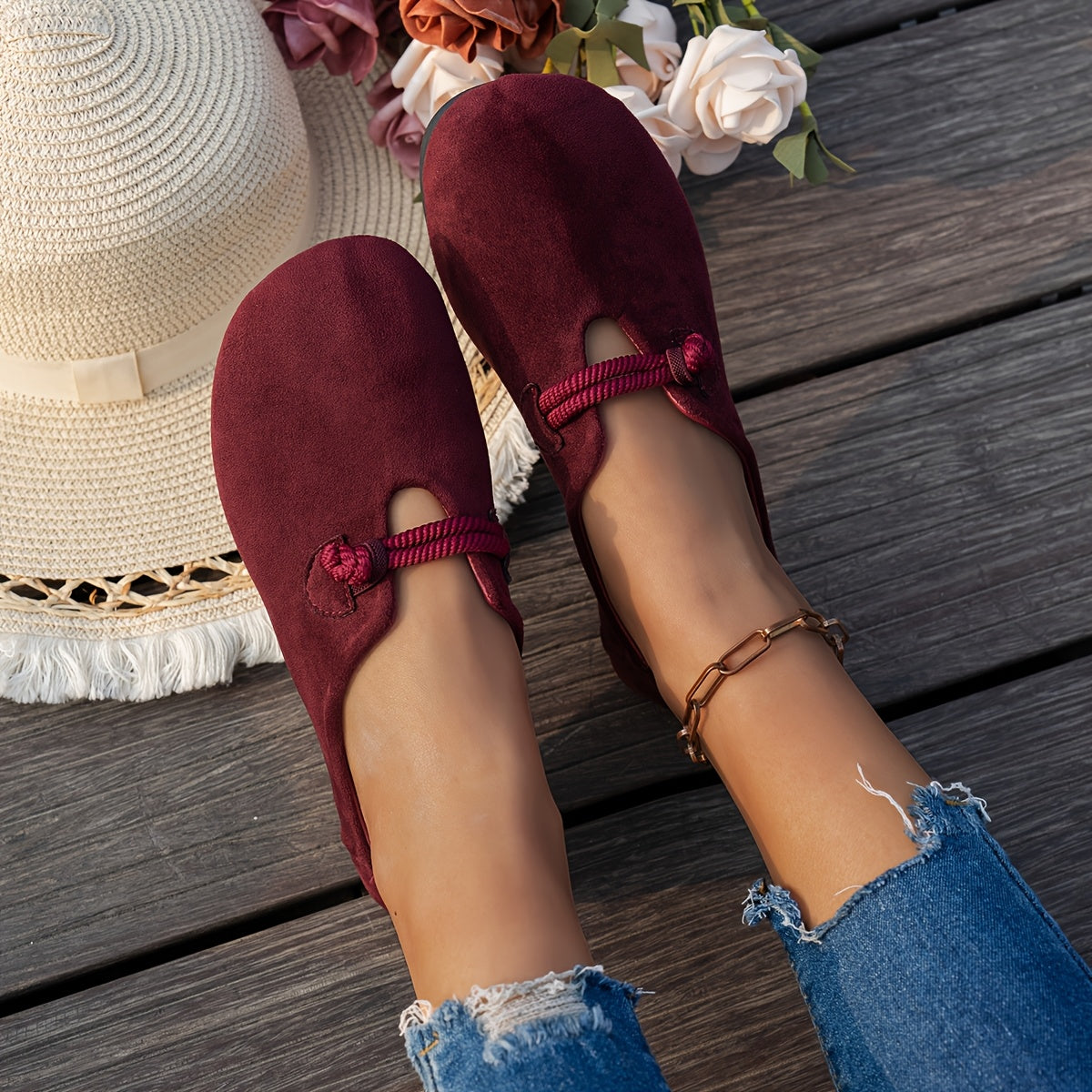 Women's Soft Sole Brown Flats, Slip-On Casual Shoes, Non-Slip Rubber