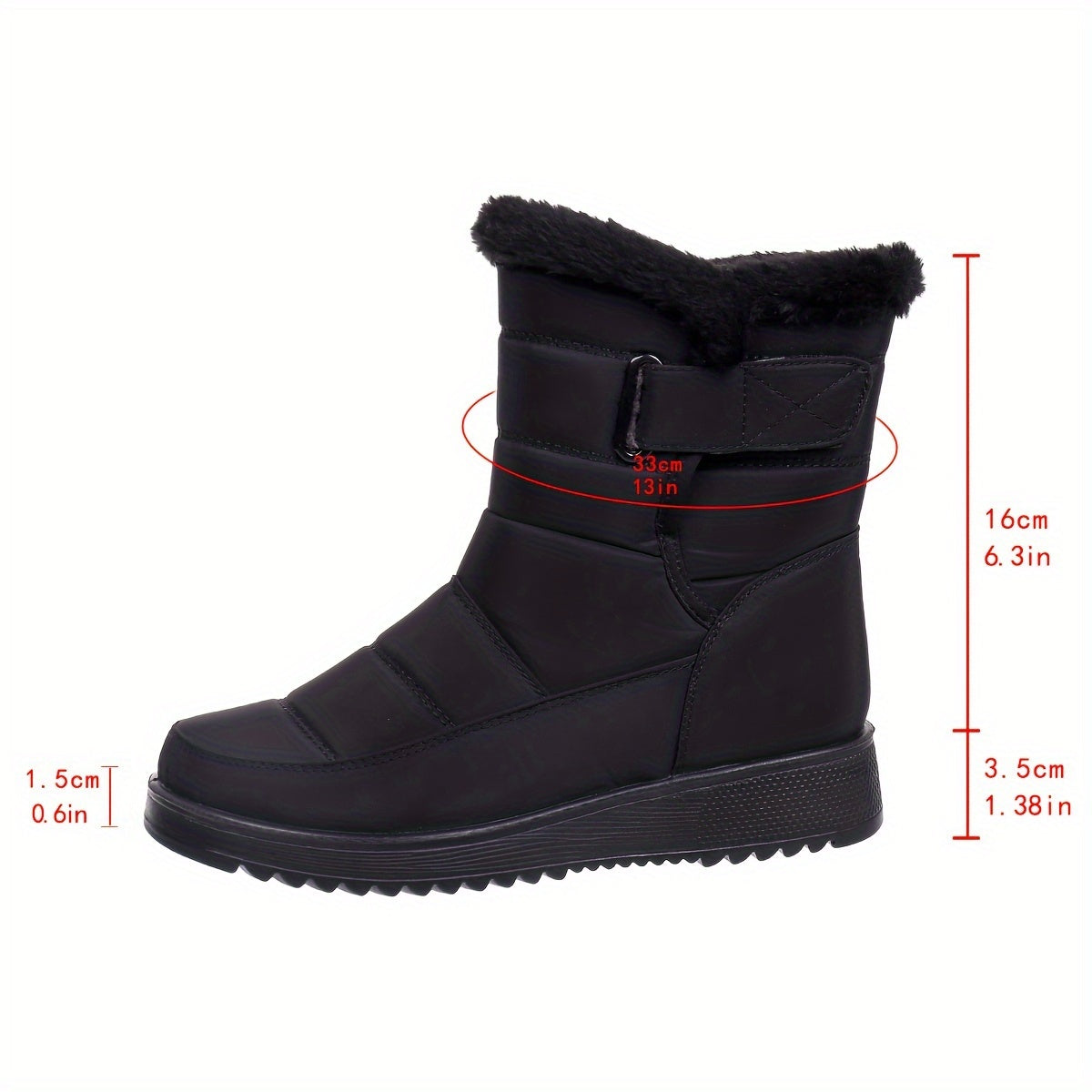 Women's Mid-Calf Winter Boots Faux Fur Lined Black Snow Boots