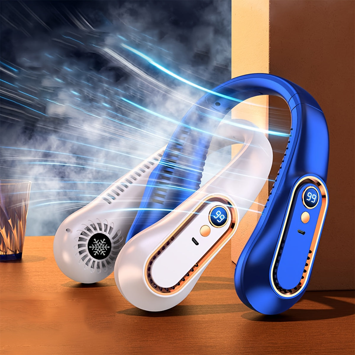 Portable Digital Neck Fan Bladeless USB Rechargeable 1200mAh Battery for Outdoor Camping Home