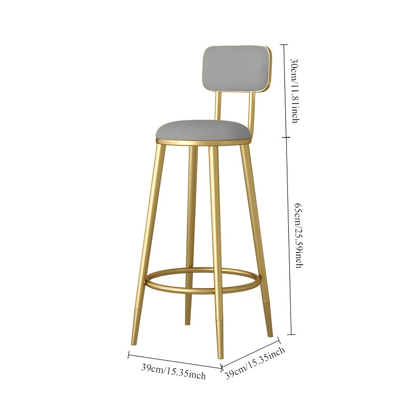 Minimalist Wrought Iron Bar Stool with Gold Legs and Comfortable Backrest for Home Restaurant Cafe