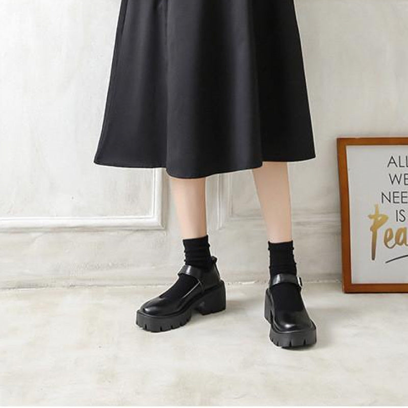 Women's Black Platform Loafers with Chunky Heel, Lace-Up, Comfortable