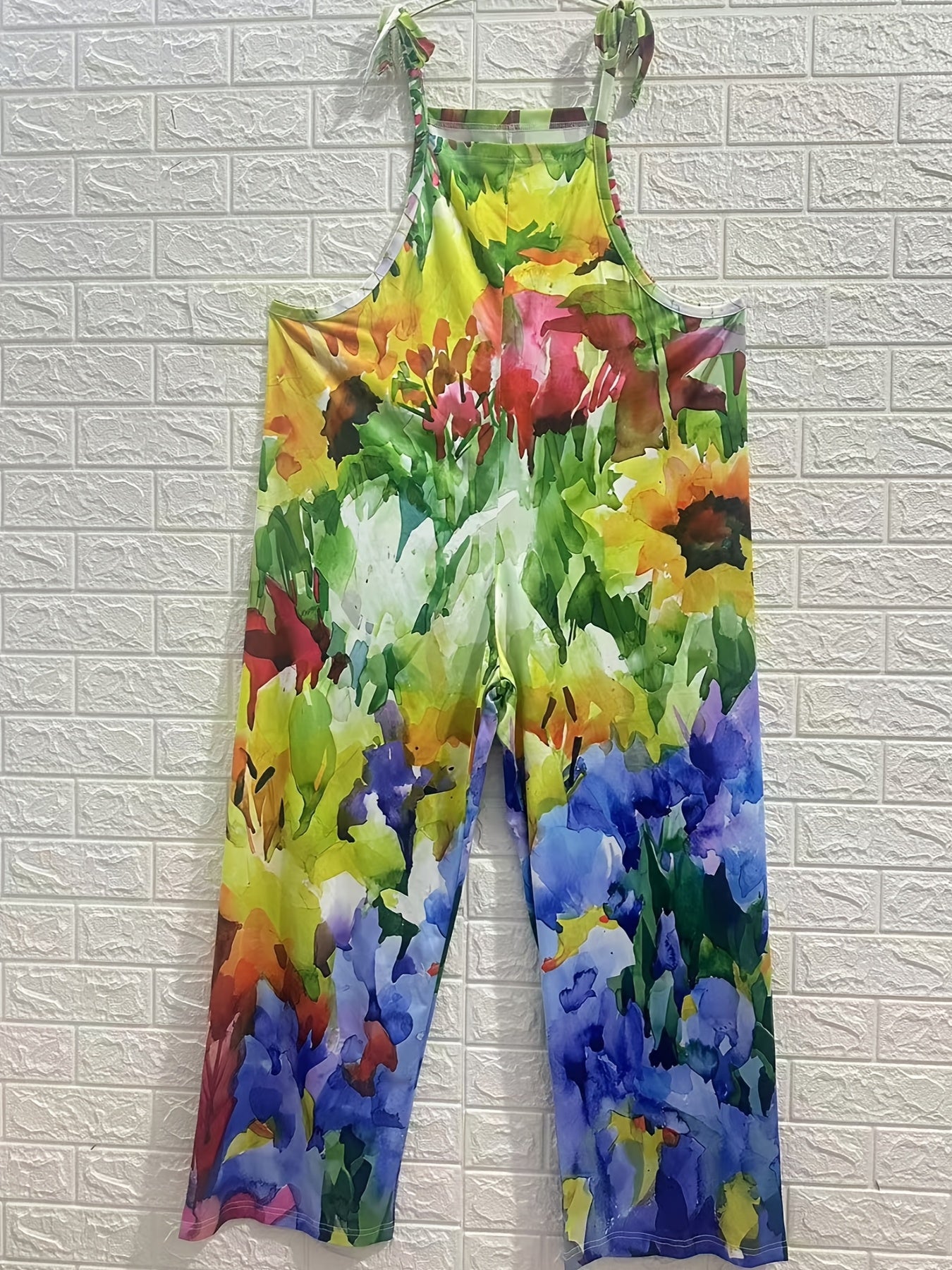 Plus Size Women's Floral Print Sleeveless Jumpsuit Stretchy Elastic Casual Summer Vacation