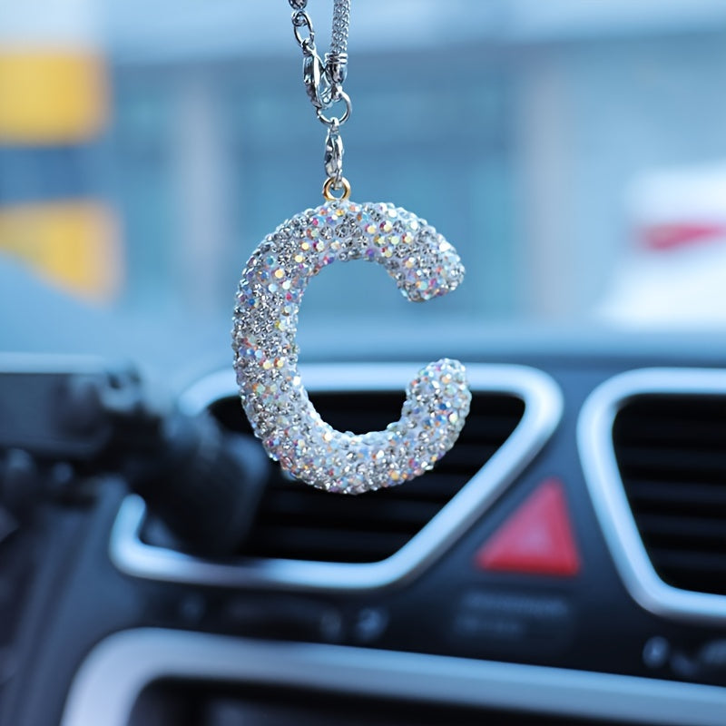 Crystal Bling Alphabet Letter Pendant for Vehicle Mirror with Rhinestones and Metal Material