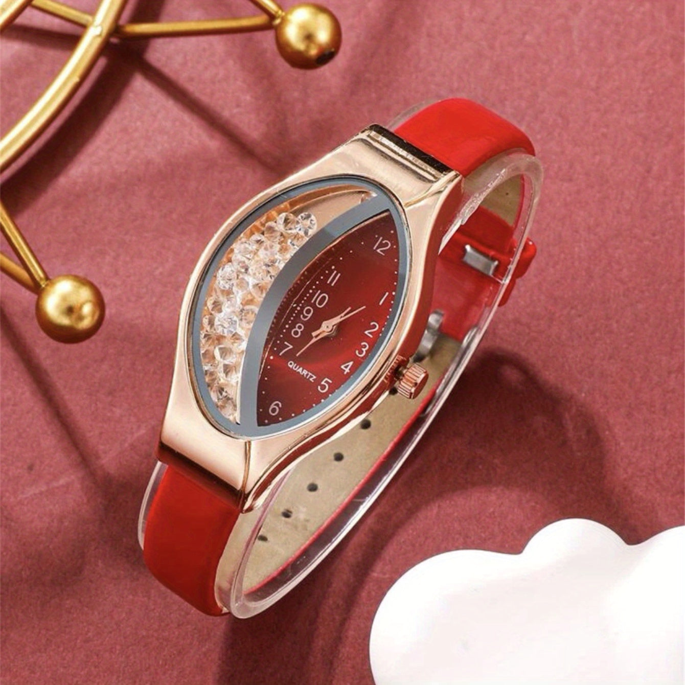 Women's Quartz Watch with Color Block Oval Pointer and Quicksand Dial