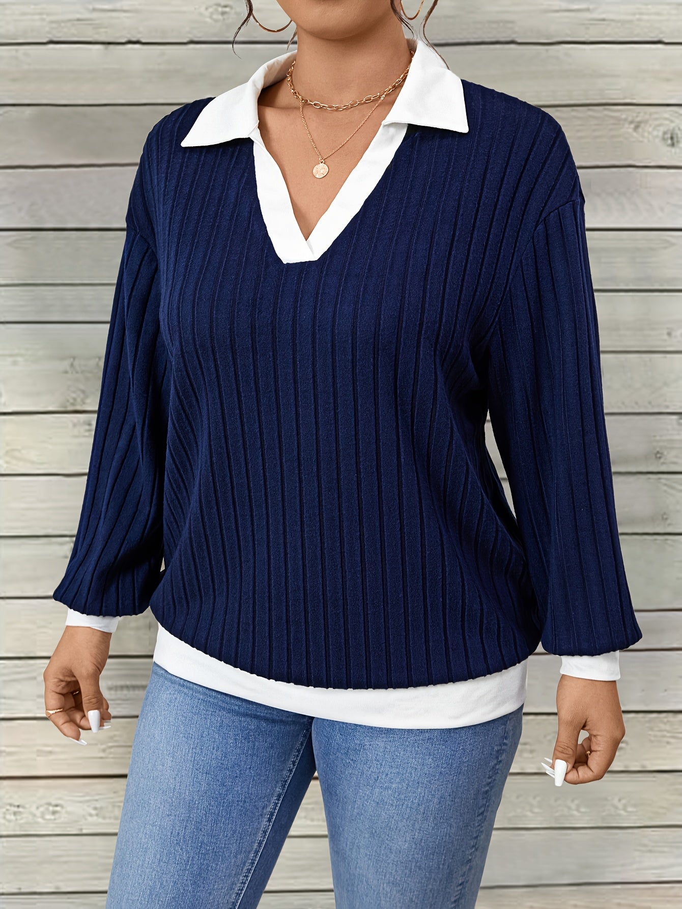 Plus Size Women's Color Block Top Casual Shirt Large Size
