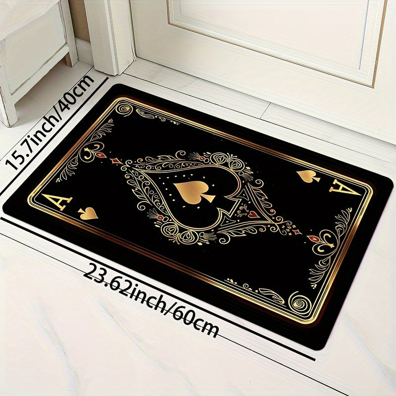 Ace of Spades Poker Card Doormat, Yumshoq qalin 8mm polyester, sirpanmaydigan oshxona gilamchasi