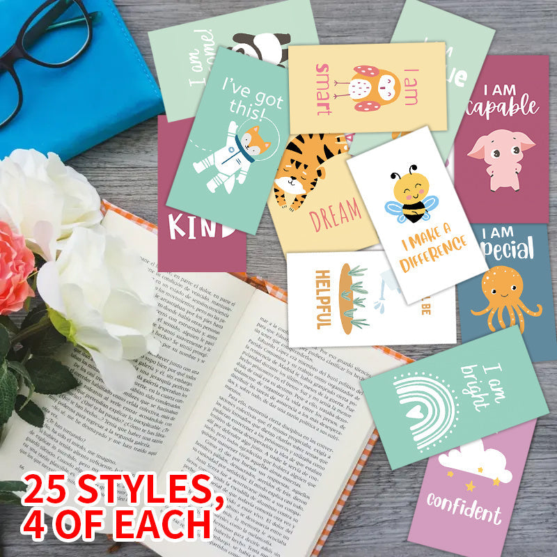 100 ta Ilhomlantiruvchi Tasdiq Kartalari To'plami - 25 ta Unikal Dizaynni O'z Ichiga Oladi, Rag'batlantirish, Minnatdorchilik va Yuksaltiruvchi Xabarlar Uchun - Bayramlarda Do'stlar va Oila A'zolariga Sovg'a Berish Uchun Ideal