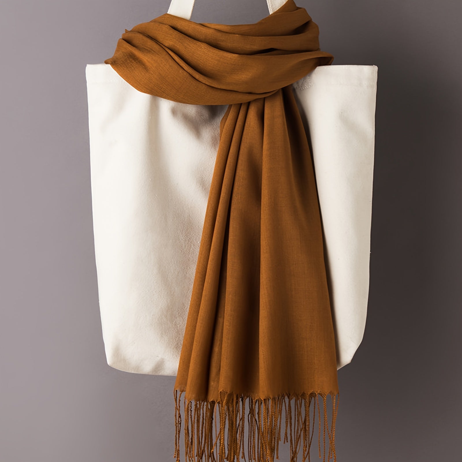 Lightweight Solid Color Scarf with Soft Tassels for Casual Outdoor Sun Protection