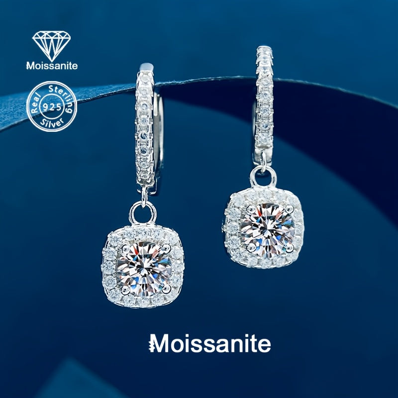 White Moissanite Drop Earrings 1 Carat Sterling Silver Square Pendant Jewelry