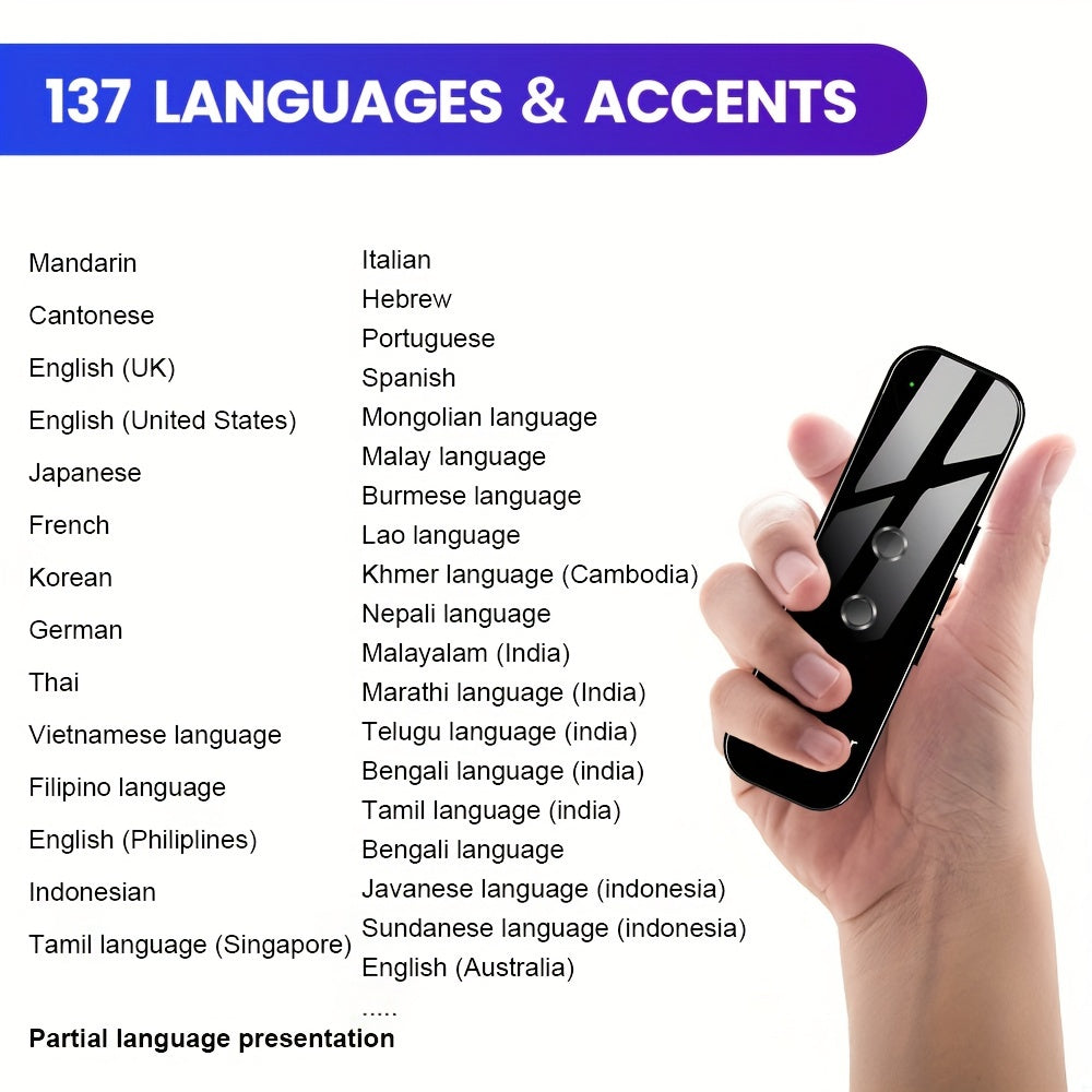 Portable Language Translator Device Supports 137 Languages Two-Way Instant Voice Translation