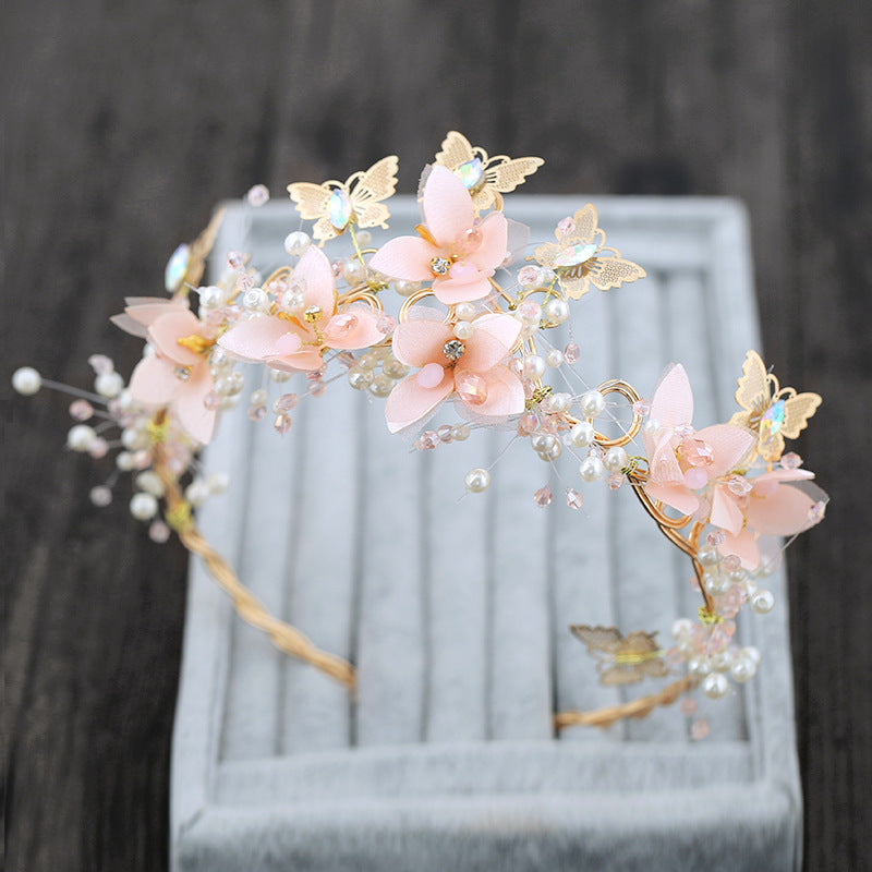 Bridal Flower Crown Headband with Faux Pearls Wedding Hair Accessory