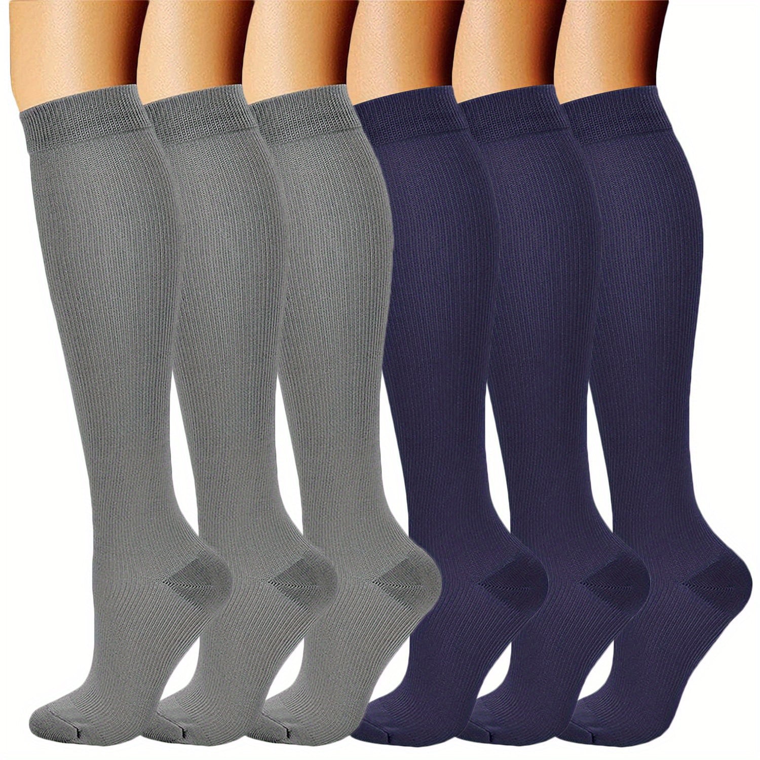 Unisex Compression Socks 6 Pairs Breathable Knit Sports Stockings for Running Cycling Basketball Football Hiking