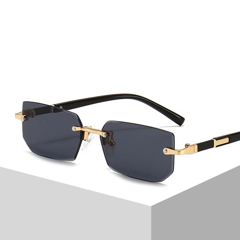 Square Rimless Vintage Sunglasses with Gold Frame and Black Lenses for Hip Hop Style