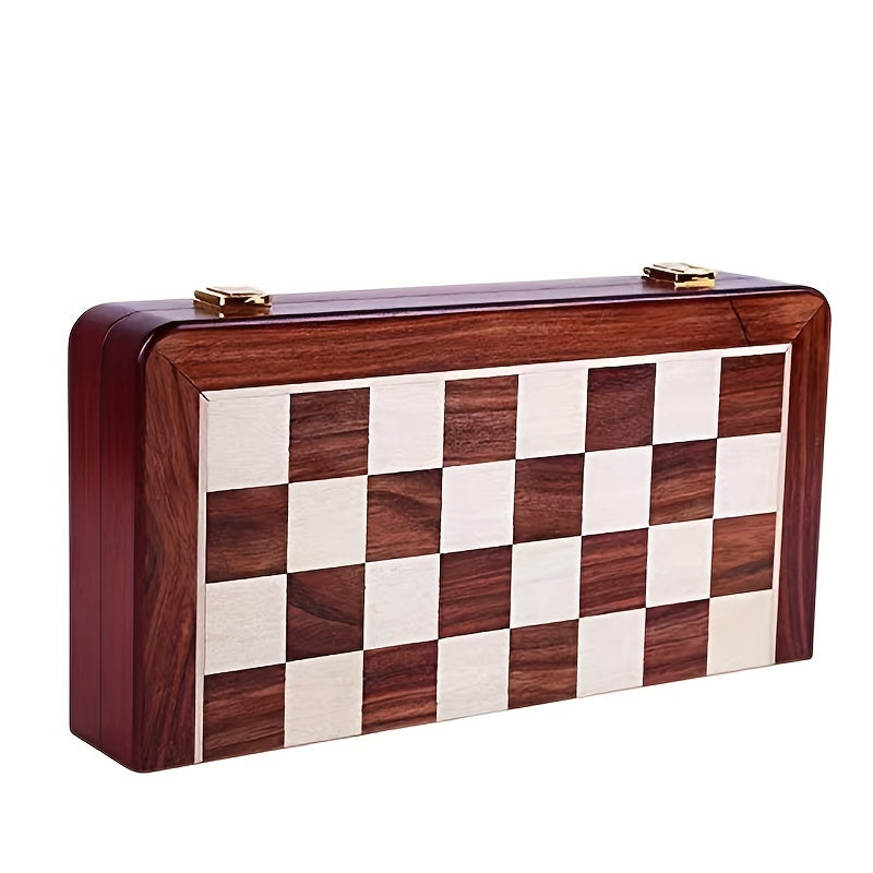 Foldable Chess Set with Zinc Alloy Pieces and Solid Wood Box for Ages 14+