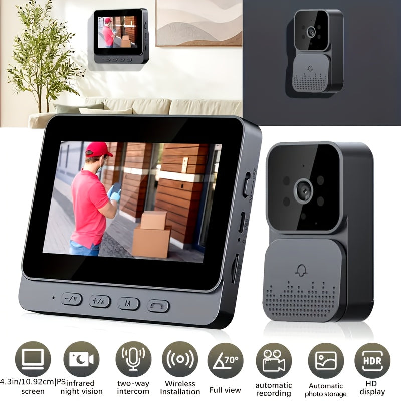 Wireless Video Doorbell with HD Screen Night Vision Two-Way Intercom Rechargeable Battery Easy Installation