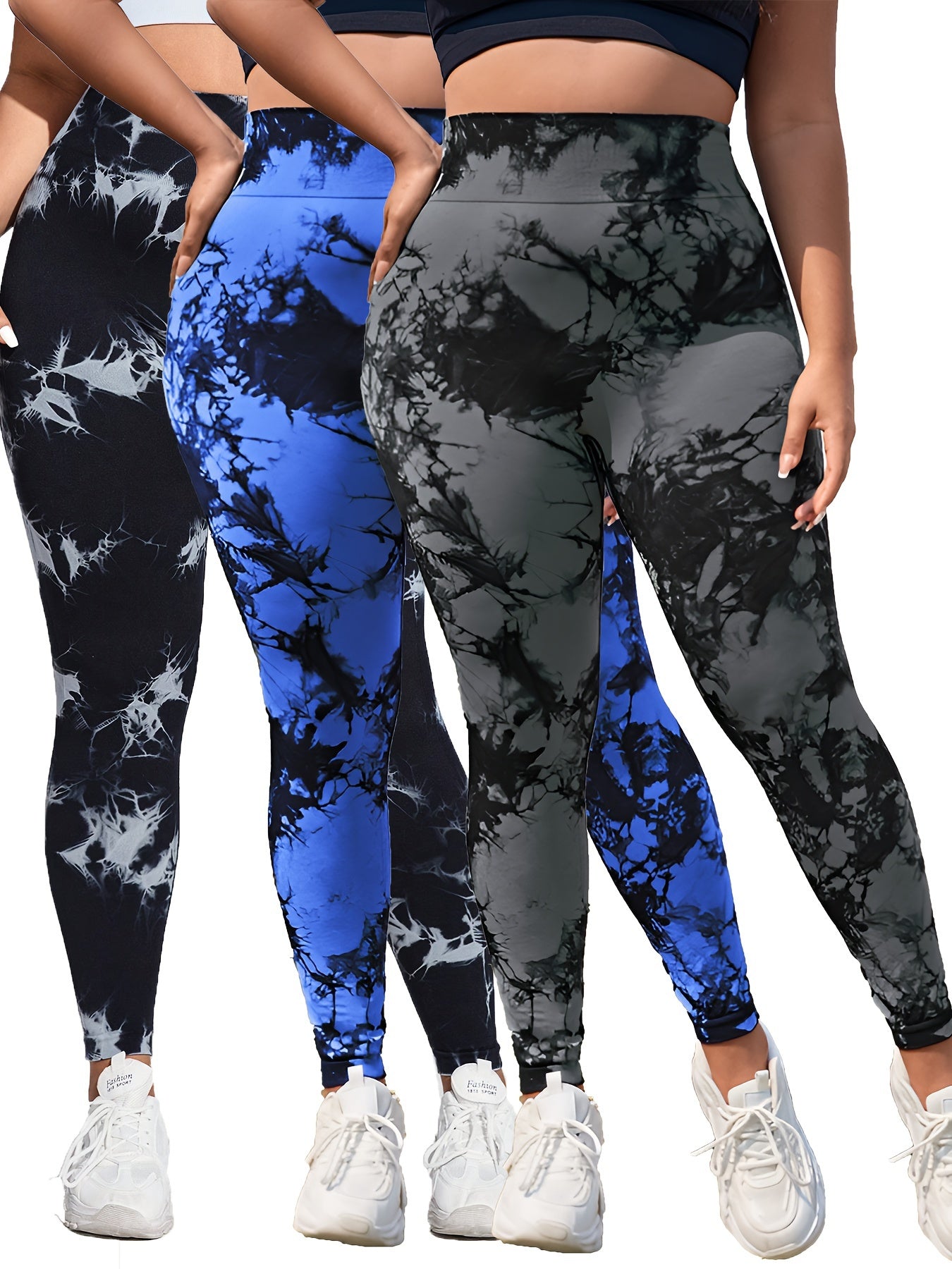 Women's Seamless High-Waisted Leggings with Tie-Dye Marble Print for Yoga and Fitness