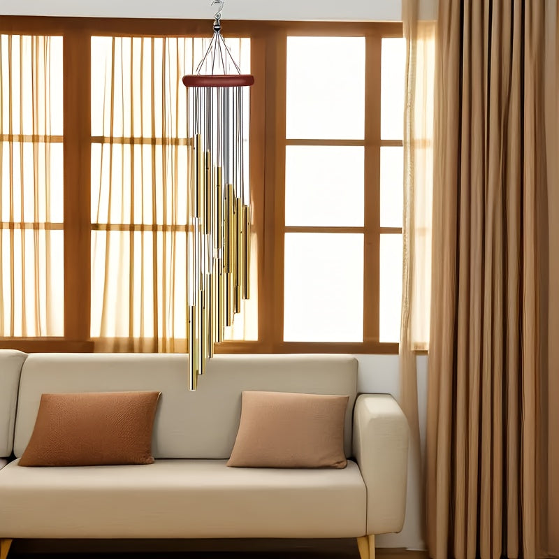 12-Tube Gold Aluminum Wind Chime Wall Mount Outdoor Decor