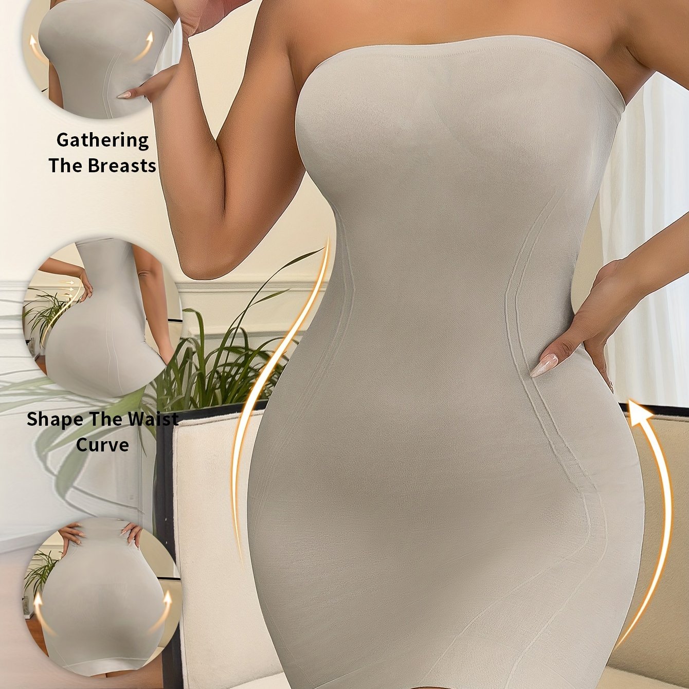 Women's Seamless Nylon Shapewear Bodysuit Dress for Slimming and Lifting