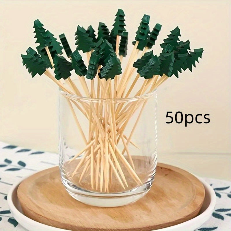 Disposable Bamboo Picks for Christmas Tree Fruit and Cocktail Decorations 50/100 Pack