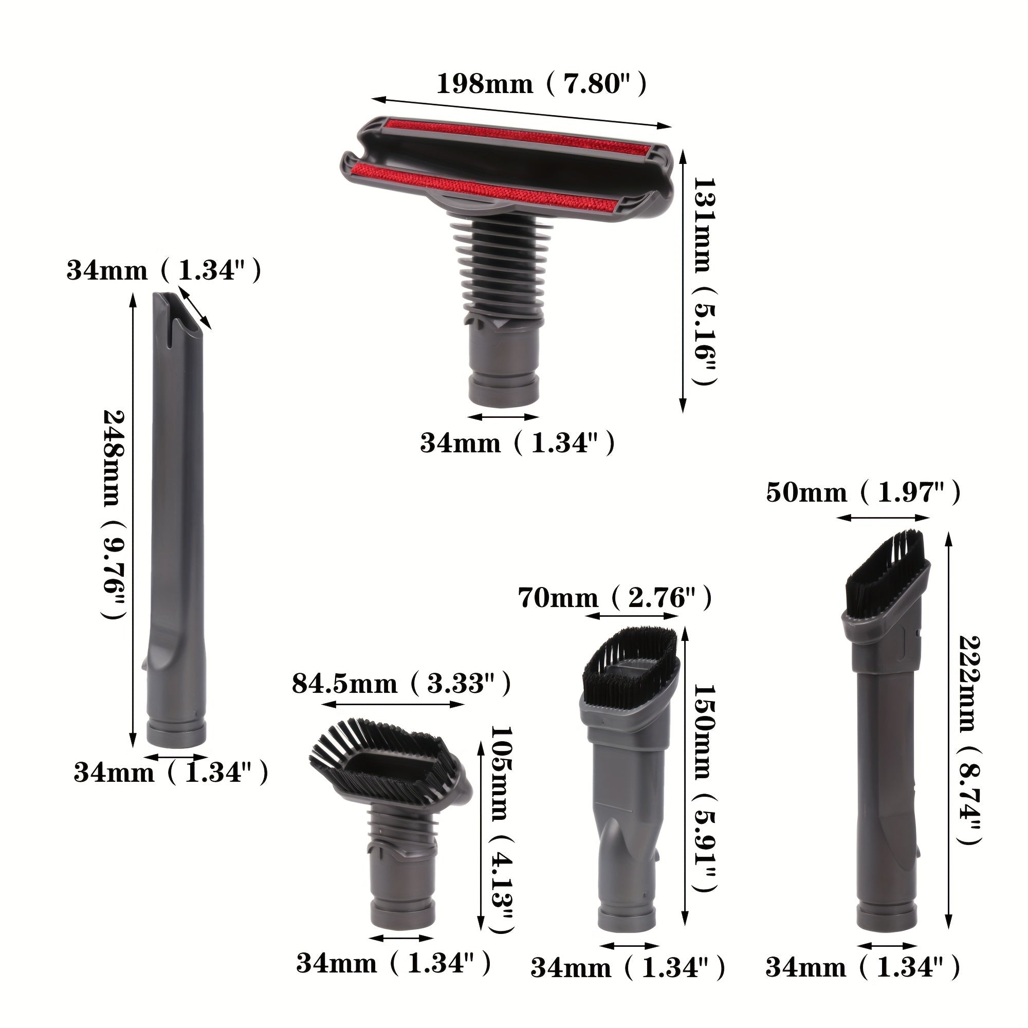 5-Piece Vacuum Cleaner Attachment Kit for Dyson V6 DC Models Plastic Nozzles and Brush Heads